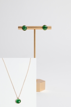 Necklace Gold With Green Stone Earring Set